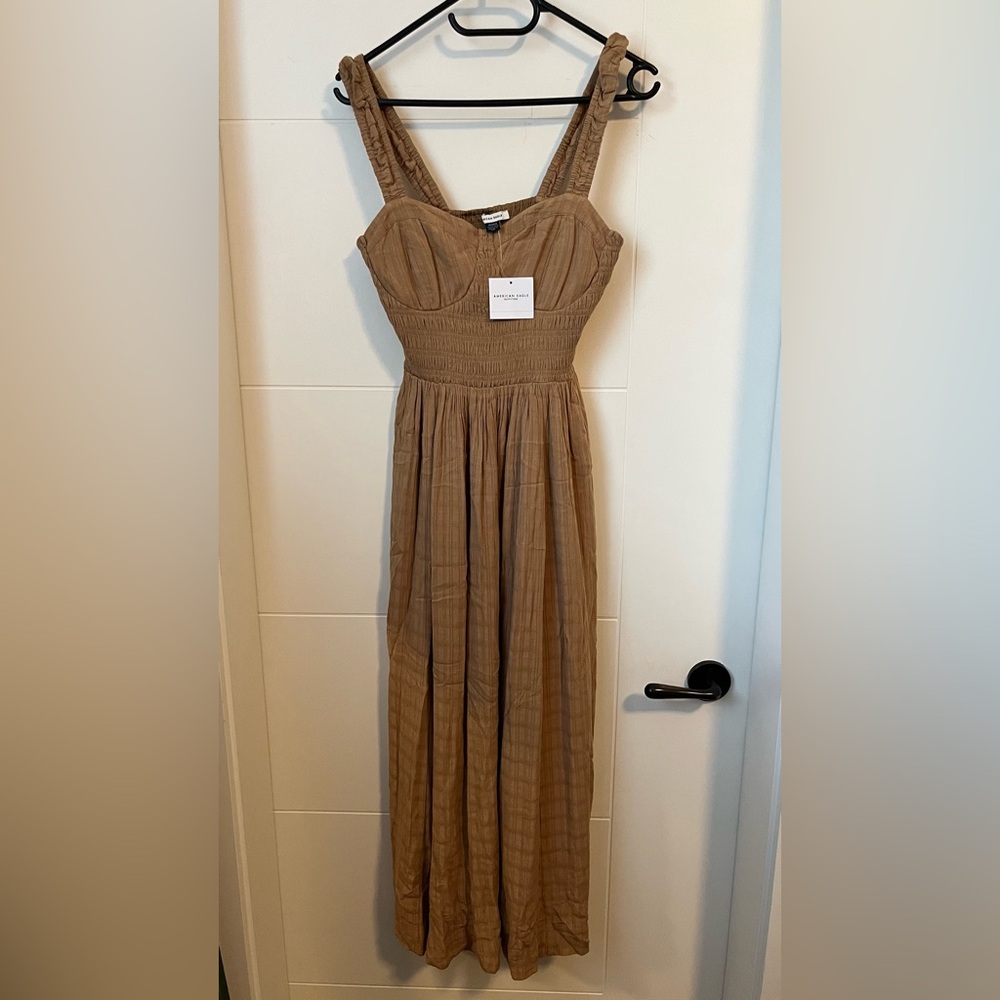 American Eagle Outfitters Tan Textured Midi Dress